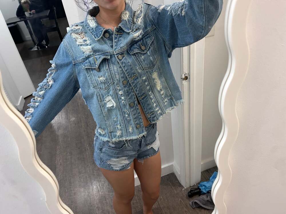 Cello Heavily Cropped Denim Jacket,